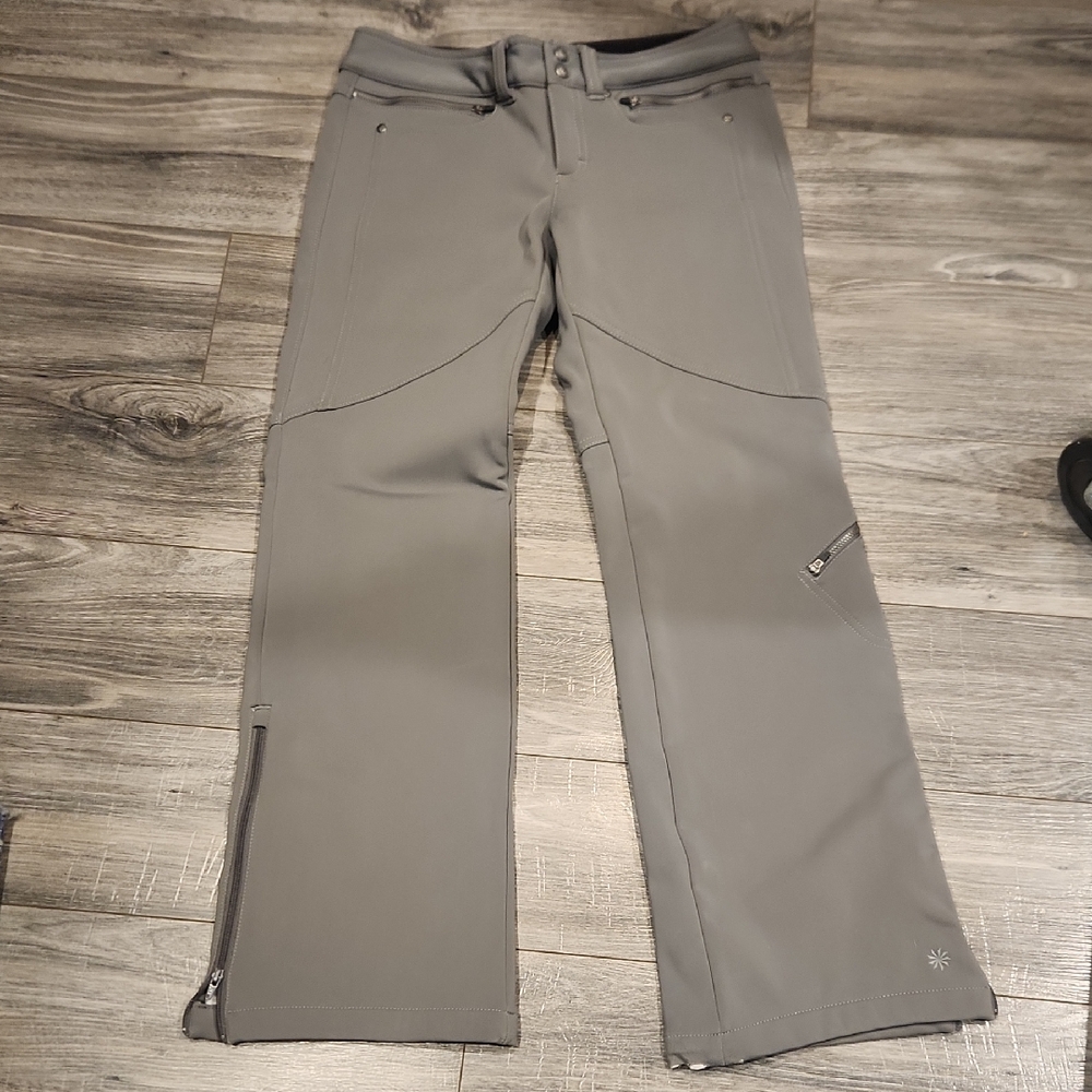 Athleta Lined Gray Textured Fabric Women's Sz 6 Snow Pants Missing Top Button